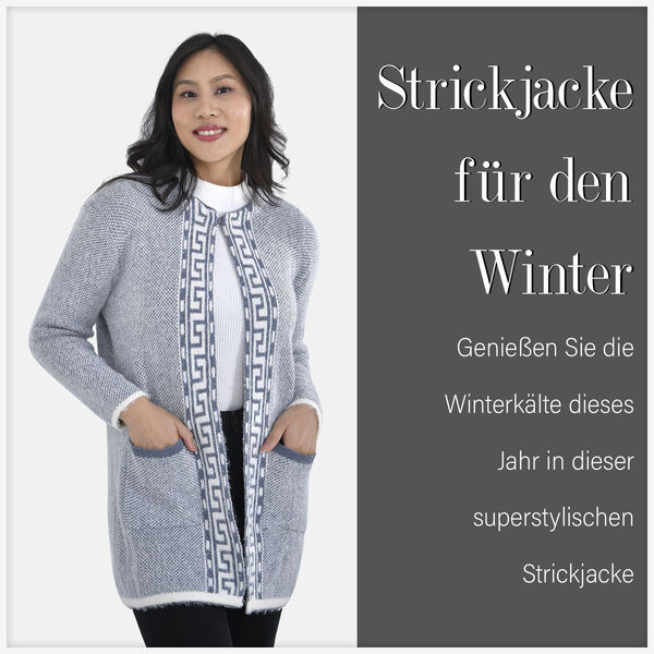 Cardigan Damen mit 2 Taschen, blau und und wei&szlig; image number 4