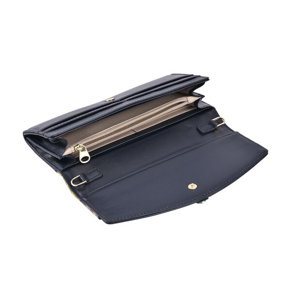 Seidenbrokat Clutch-Tasche aus echtem Leder mit RFID Schutz, 19.5x9.5x3cm, gelb image number 5