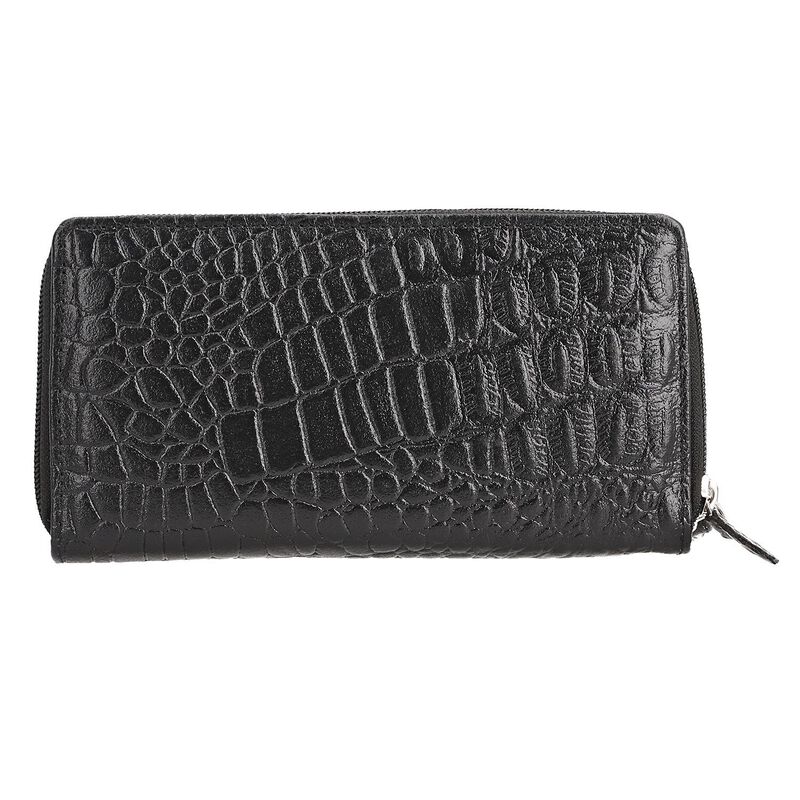 RFID-geschützte Brieftasche aus 100% echtem Leder mit Kroko-Prägung und abnehmbarem Trageschlaufe, schwarz image number 0