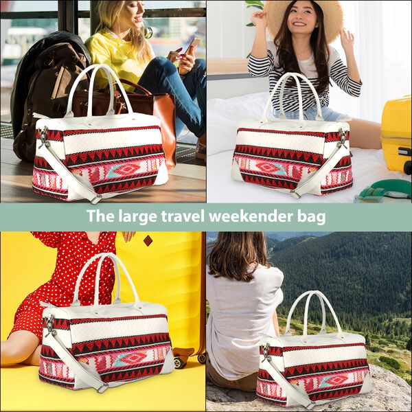 Stilvolle Weekender-Tasche aus 100% echtem Leder mit handgewebtem Dekor, wei&szlig; image number 3