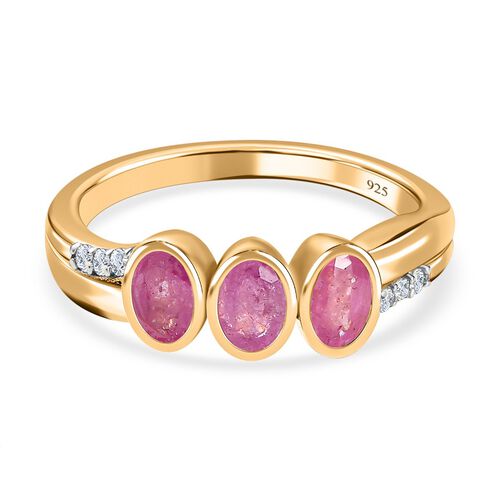 Ilakaka Rosa Saphir (Fissure gefüllt), weißer Zirkon Ring, 925 Silber vergoldet (Größe 19.00) ca. 1.08 ct image number 0