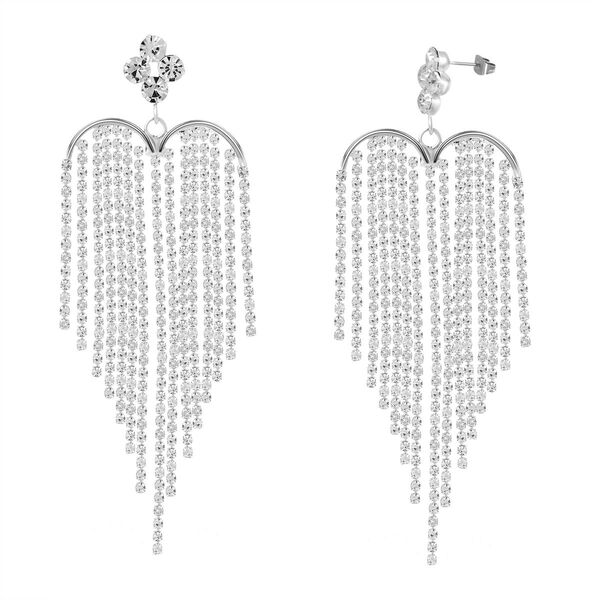 Weiße Kristall-Kronleuchter-Ohrringe, Silberton image number 2