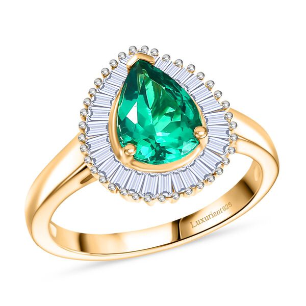 Luxuriant - AAA Lab Grown Kolumbianischer Smaragd, Lab Grown Diamant Ring 925 Silber 750 Gelbgold Vermeil (Gr&ouml;&szlig;e 18.00) ca. 1.57 ct image number 3