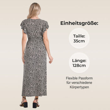 Gesmokter Maxikleid mit Volant&auml;rmeln, Beige mit Leopardenmuster, Einheitsgr&ouml;&szlig;e