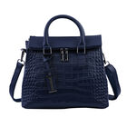 Schultertasche aus 100% echtem Leder mit Kroko-Prägung und abnehmbarem Riemen, Größe 29x12x22 cm, Dunkelblau
