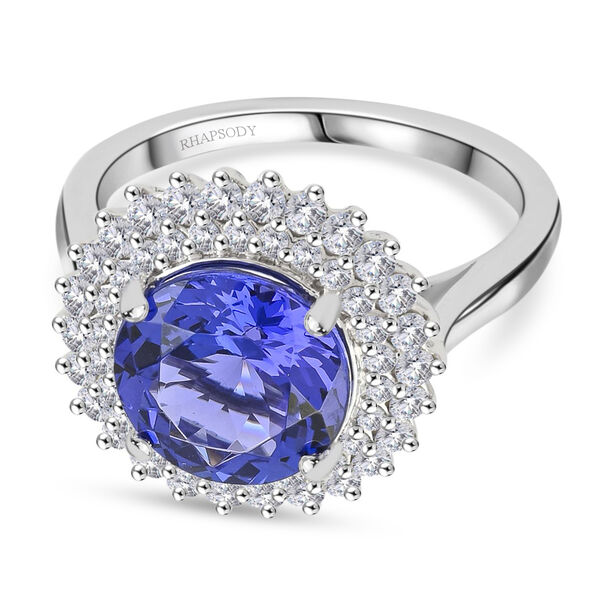 RHAPSODY zertifiziert und gepr&uuml;ft AAAA Tansanit und VS-EF Diamant Halo Ring in 950 Platin - 4,25 ct.