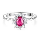 D’joy Afrikanischer Rubin (Fissure gefüllt), Weißer Zirkon Ring 925 Silber platiniert (Größe 18.00) ca. 1,19 ct