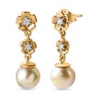 AA Goldene Südsee Perle, Weißer Zirkon Ohrringe 925 Silber 750 Gelbgold Vermeil