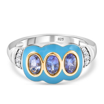 Tansanit und Zirkon emaillierter Ring - 0,81 ct.