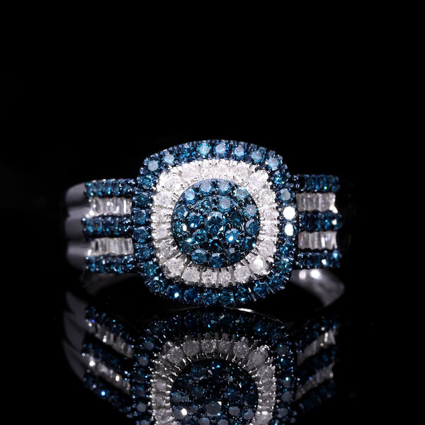 Blauer Diamant, Weißer Diamant Ring, 925 Silber platiniert, (Größe 19.00) ca. 1.00 ct image number 1
