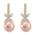 Pfirsich-Süßwasser Perle, Weißer Zirkonia Ohrringe Nickelfreies Messing Standard 4.00 ct image number 0
