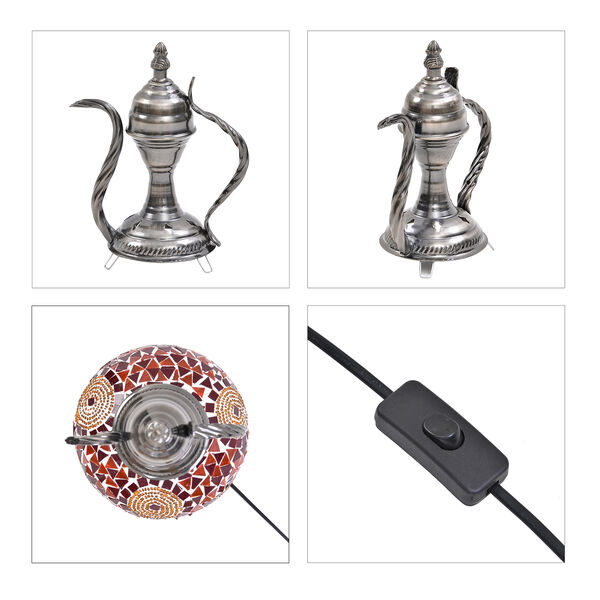 Handgefertigte, orientalische Mosaikglas Tischlampe in Weinkrugform, Gr&ouml;&szlig;e 18x18x34 cm, Kreise rot image number 6