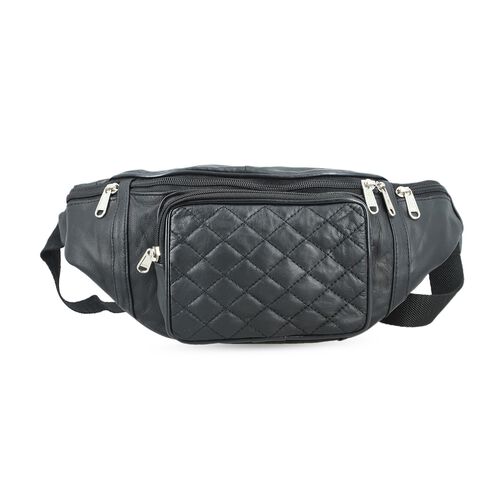 Gürteltasche aus 100 % Echtleder mit Stepp-Design, verstellbarer Riemen, Marineblau