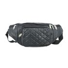 Gürteltasche aus 100 % Echtleder mit Stepp-Design, verstellbarer Riemen, Schwarz