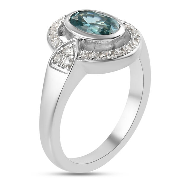 Kambodschanischer blauer Zirkon und Zirkon Halo Ring 925 Silber Platin-&Uuml;berzug image number 5