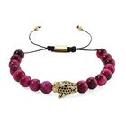 Fuchsia gefärbtes Tigerauge, Schwarzer Zirkonia Armband, Flexibles, Messing Standard
