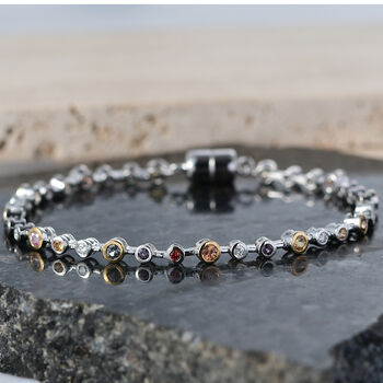 D'Joy Mehrfarbig Saphir Armband ca. 20 cm 925 Silber Rhodiniert und 750 Gelbgold Vermeil ca. 3,47 ct.