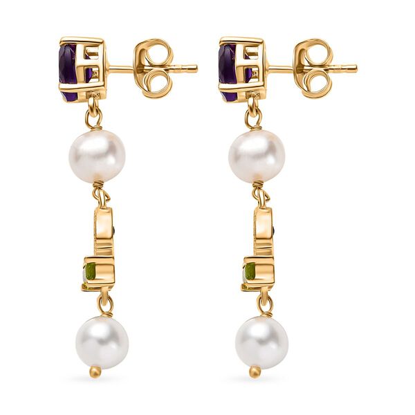 GP Regina Kollektion -Wei&szlig;e Perle, afrikanische Amethyst und Mehrfach-Edelstein-Ohrringe - 7,90 ct. image number 4