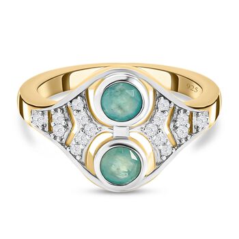 Blaugr&uuml;ner Grandidierit und Zirkon-Ring, 925 Silber Bicolor (Gr&ouml;&szlig;e 16.00) ca. 0,72 ct