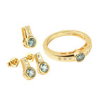 3er-Set Blauer und Weißer Moissanit Ring, Ohrringe und Anhänger 925 Silber vergoldet ca. 1,16 ct image number 0