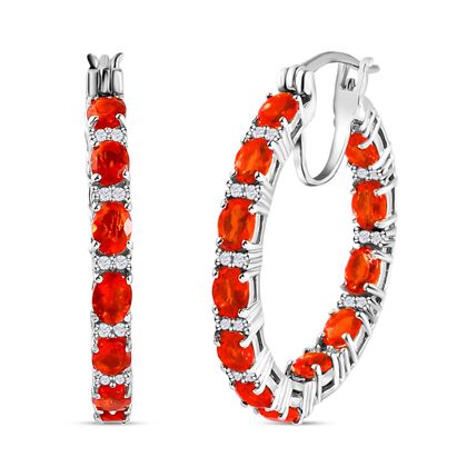 Crimson Feueropal und wei&szlig;e Zirkon-Creolen, 925 Silber platiniert ca. 3.46 ct