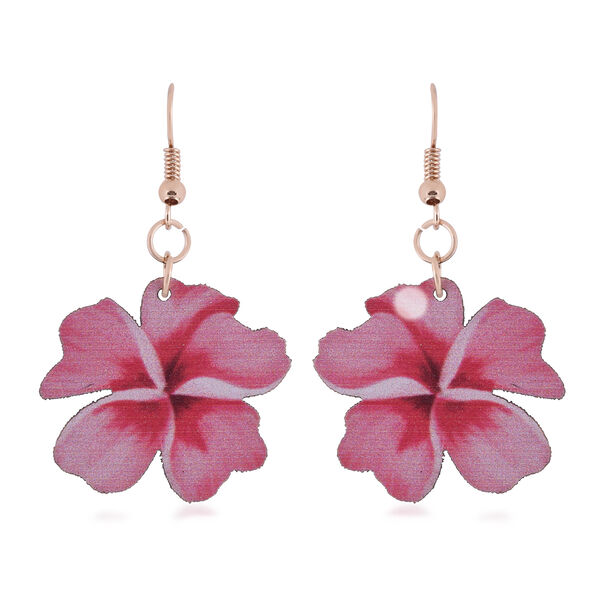 2er-Set Blume und Blatt Design hölzerne Fischhaken Ohrringe in Goldfarben image number 3