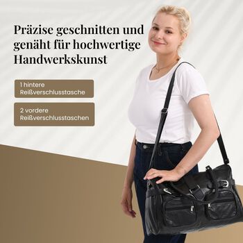 Patchwork Crossbody Tasche aus Schafleder mit mehreren Rei&szlig;verschlussf&auml;chern, 40&times;16,5&times;25,5 cm, Schwarz