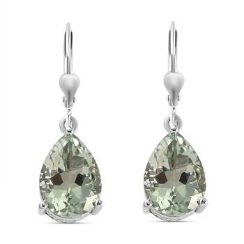 Prasiolith Tropfen-Ohrringe, 925 Silber platiniert ca. 9,58 ct