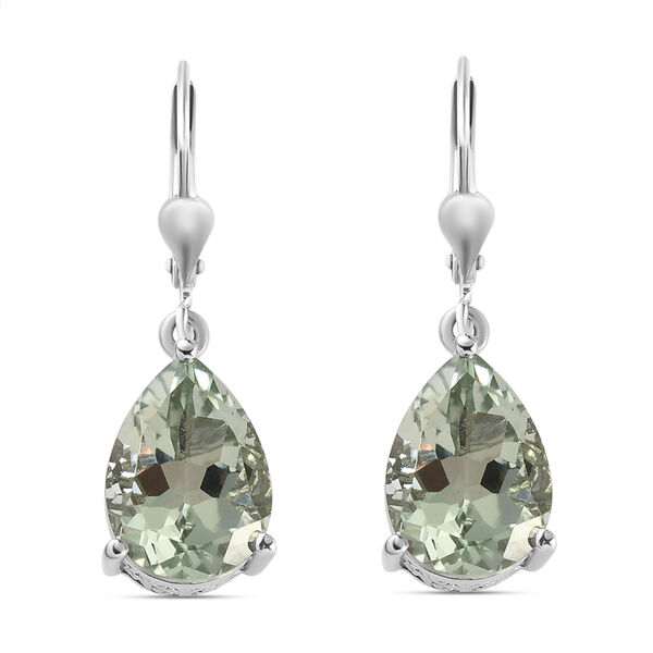 Prasiolith Tropfen-Ohrringe, 925 Silber platiniert ca. 9,58 ct