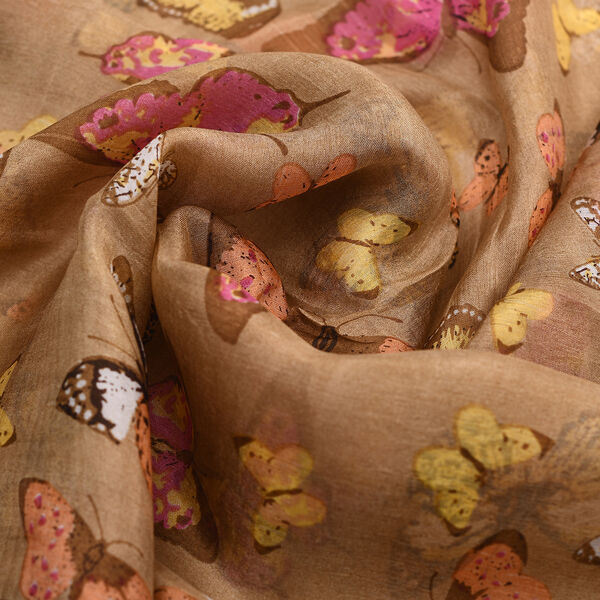 Bedruckter 100% Satin-Seidenschal, 48x160cm, Schmetterlinge braun image number 6