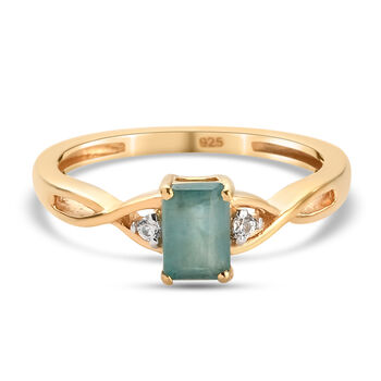 Nat&uuml;rlicher Grandidierit und Zirkon Ring 925 Silber vergoldet (Gr&ouml;&szlig;e 16.00) ca. 0,62 ct