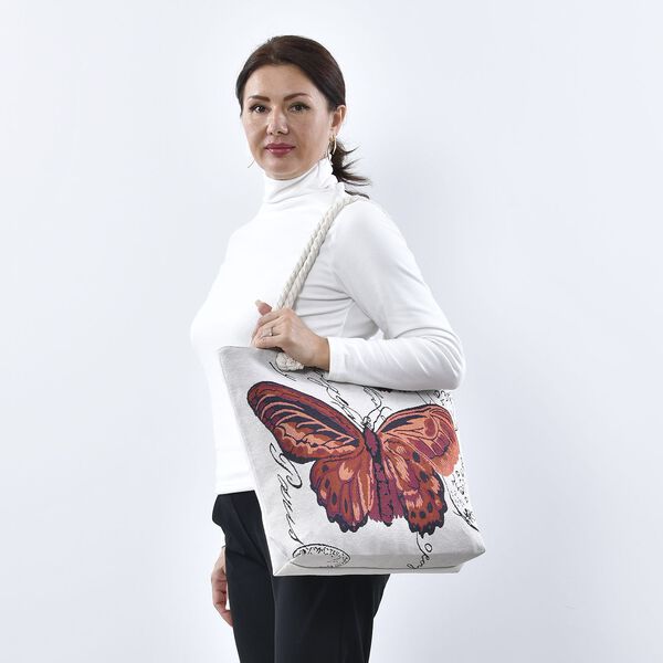 Jute Handtasche, Schmetterlings-Muster, 42x34 cm, Schmetterling image number 2