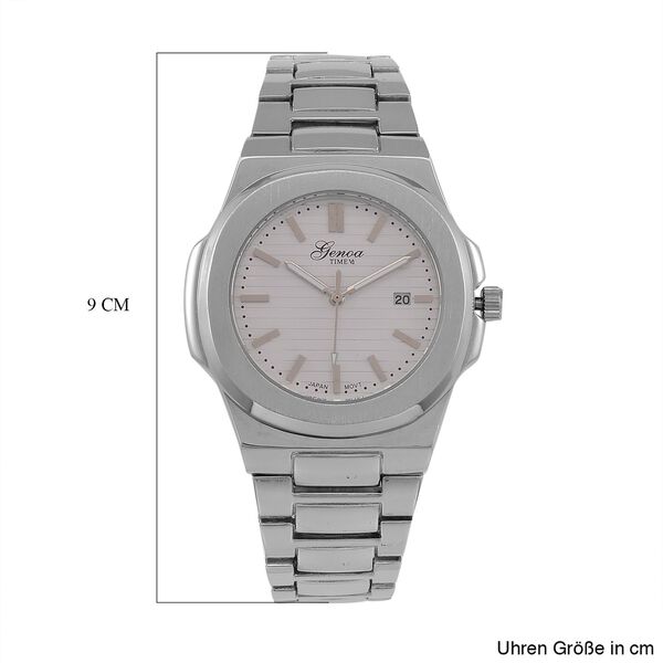 Genoa Time V2 - PC32 Japanisches Uhrwerk, Datumsanzeige, robustes Gehäuse in PNP-Stahloptik, weißes Zifferblatt mit hydraulischen Details, Edelstahlarmband image number 7