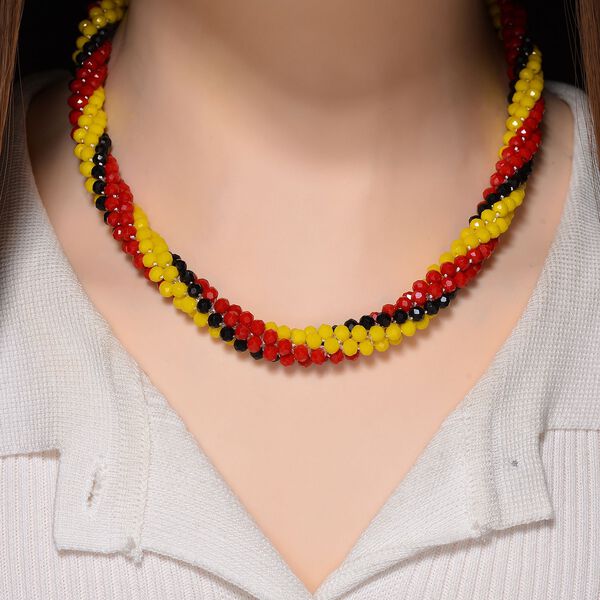 Gelbe, schware und rote Kristall 45cm Halskette image number 2