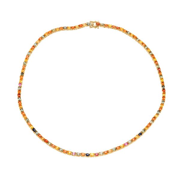 D'Joy AA Mehrfarbig Saphir Halskette ca. 45 cm 925 Silber 750 Gelbgold Vermeil ca. 26.44 ct