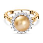 Goldene Südsee Perle, Weißer Zirkon Ring, (9-11mm), 925 Silber Gelbgold Vermeil (Größe 16.00)