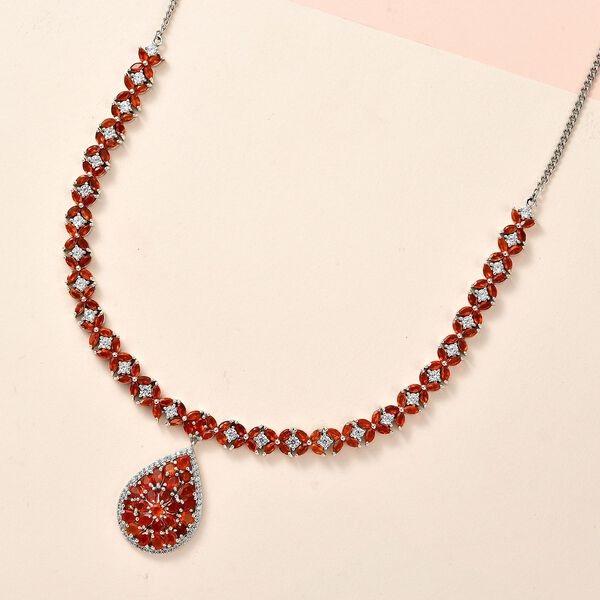 Purpurroter Feuer Opal und Wei&szlig;er Zirkon, Halskette, ca. 45 cm 925 Silber platiniert ca. 13.35 ct image number 1