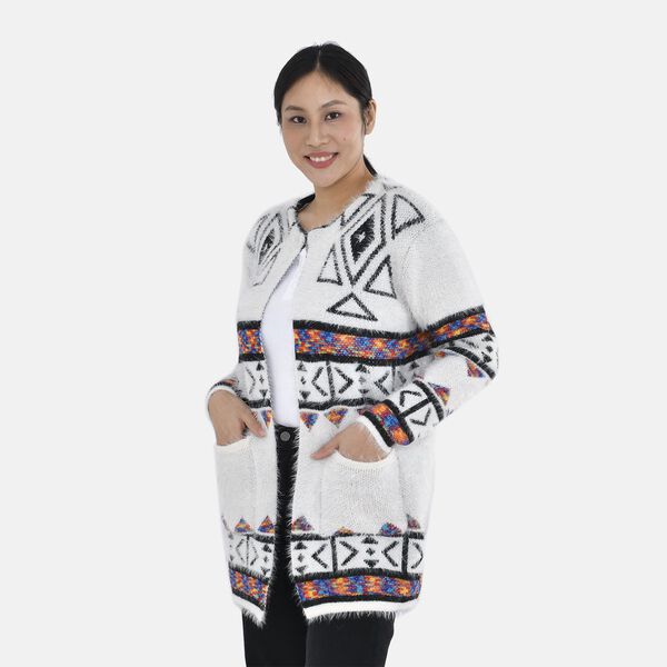 D&uuml;nner Cardigan mit Aztekenmuster, Wei&szlig; image number 3