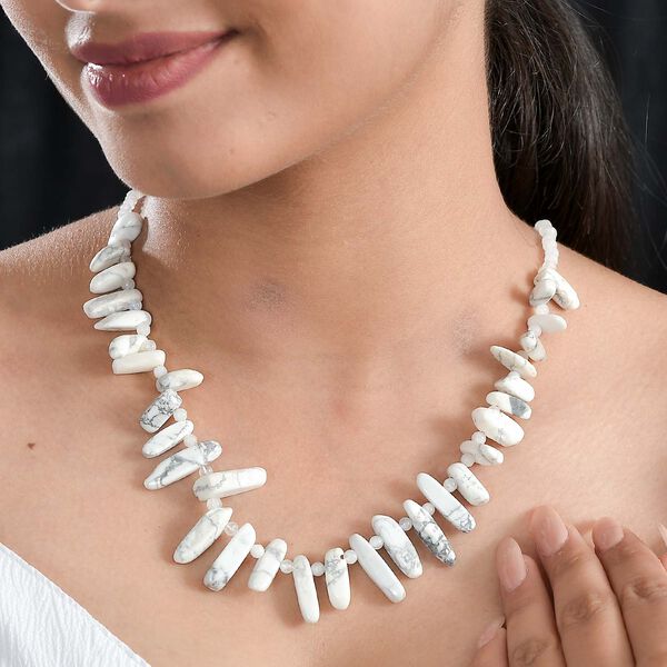 Weißer Howlit, Regenbogen Mondstein Halskette ca. 50 cm Messing platiniert ca. 260.00 ct image number 3