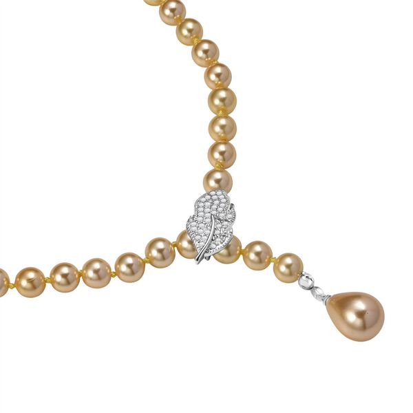 Wei&szlig;er Zirkonia, Goldene Farbe Muschelkernperle Halskette ca. 60 cm Nickelfreies Messing Standard 0.21 ct image number 4
