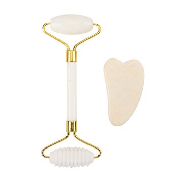Edelstein Gesichtsroller mit Marmor Gua Sha Massage Set, Anti-Aging, wei&szlig; Marmor