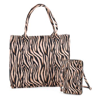 Zebra Print Design Set, Shopper und Handy Umh&auml;ngetasche, 40 x 12 x 35 cm, Zebra