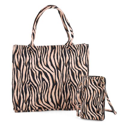 Zebra Print Design Set, Shopper und Handy Umh&auml;ngetasche, 40 x 12 x 35 cm, Zebra