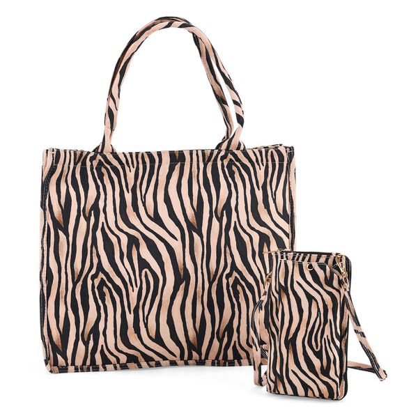 Zebra Print Design Set, Shopper und Handy Umhängetasche, 40 x 12 x 35 cm, Zebra image number 0