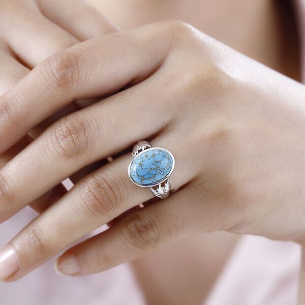 Blaues Türkis Ring 950 Kupfer (Größe 17.00) ca. 5,56 ct image number 2