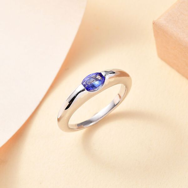 Tansanit Ring 925 Silber platiniert (Gr&ouml;&szlig;e 17.00) ca. 0,47 ct image number 1