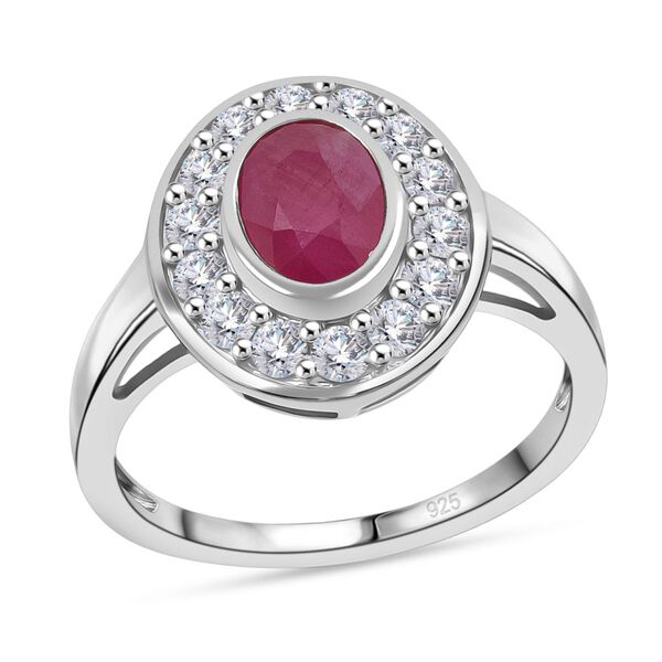 Nat&uuml;rlicher burmesischer Rubin, Wei&szlig;er Zirkon Ring 925 Silber rhodiniert (Gr&ouml;&szlig;e 21.00) ca. 1.32 ct image number 3