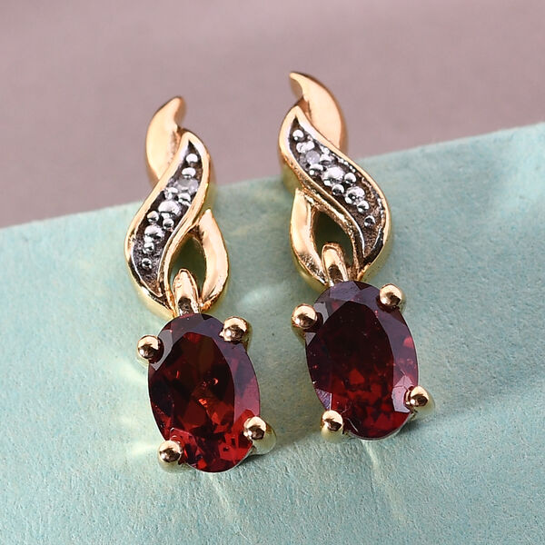 Roter Granat und Diamant Ohrh&auml;nger 925 Silber vergoldet ca. 1,11 ct&nbsp; image number 2