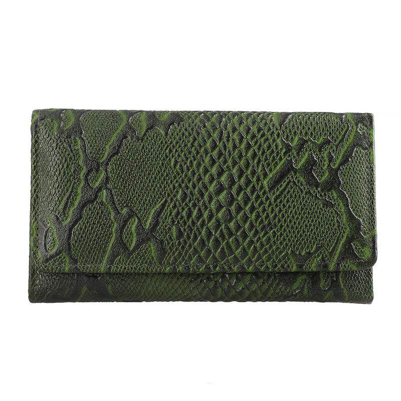 Geldbörse aus 100% geprägtem Leder mit Pythonmuster und RFID Schutz, Grün image number 0