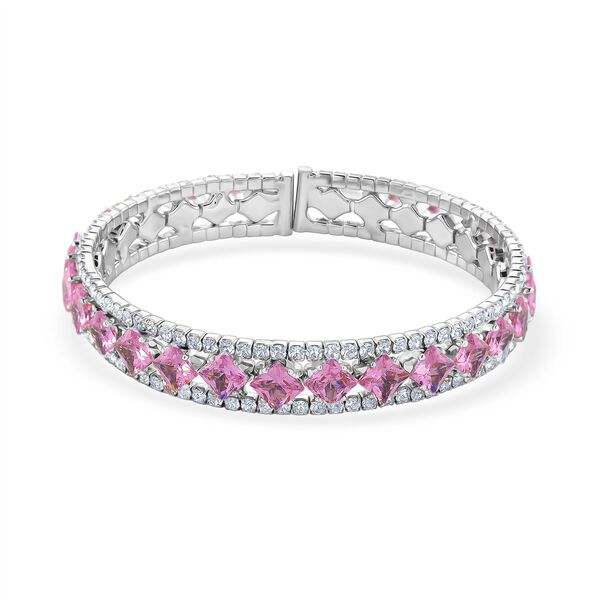 Rosa Zirkonia, Wei&szlig;er Zirkonia Armreif, Flexibles (ca. 18-19 cm), Nickelfreies Messing image number 3